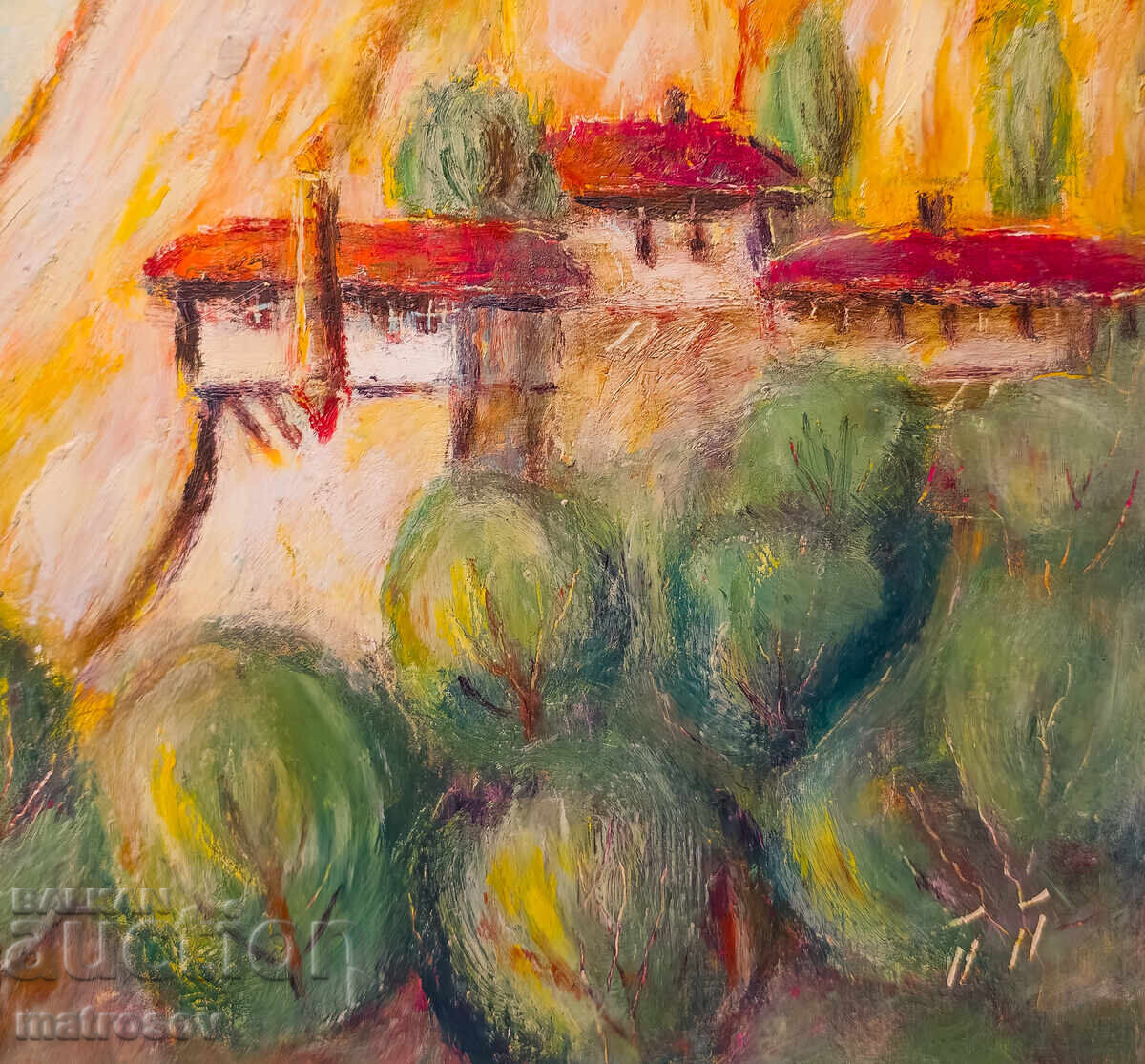 Mountain landscape with houses, painting, oil paints - 5
