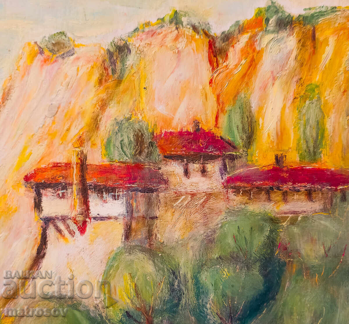 Mountain landscape with houses, painting, oil paints - 7