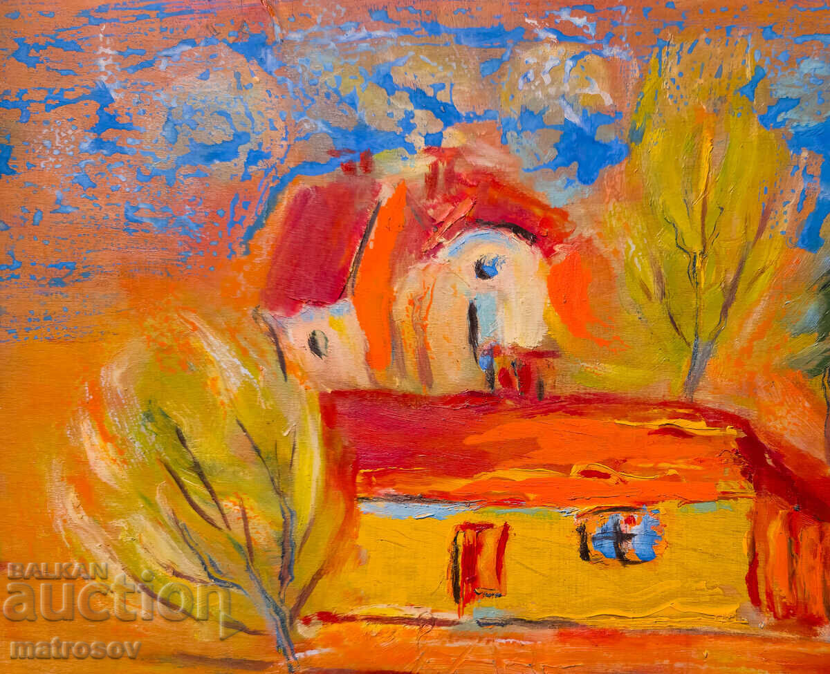 Маслена картина, пейзаж с къща - 6
