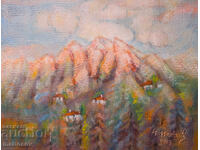 Oil painting, mountain landscape