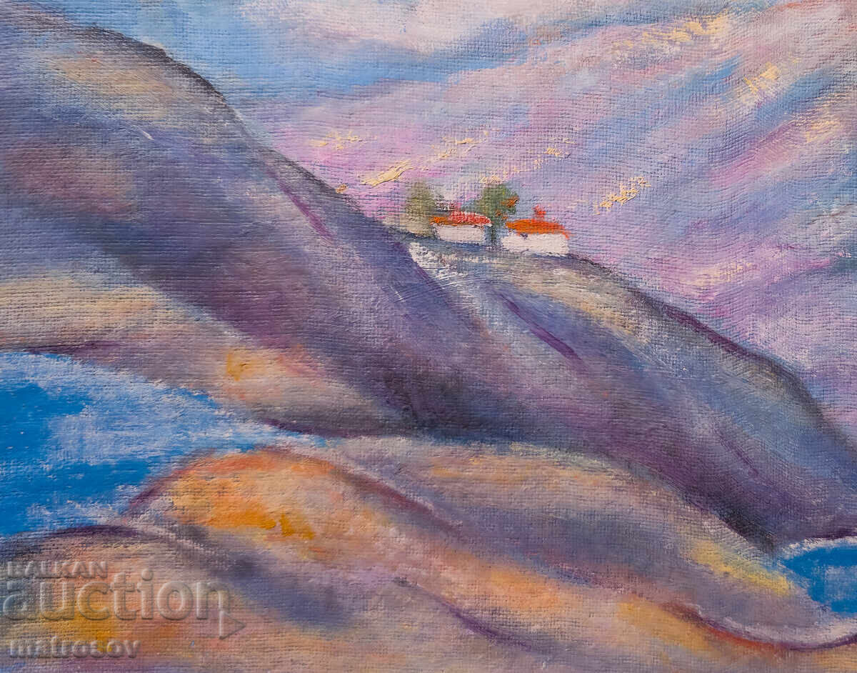 Oil painting, mountain landscape with houses - 6