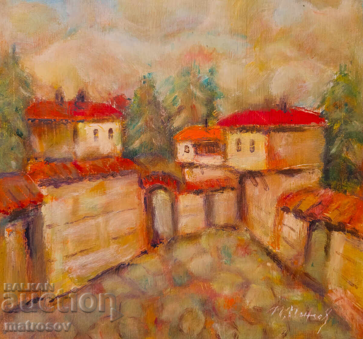 Painting of a rural landscape with houses, oil paints with price 200.00 BGN | € 102.26