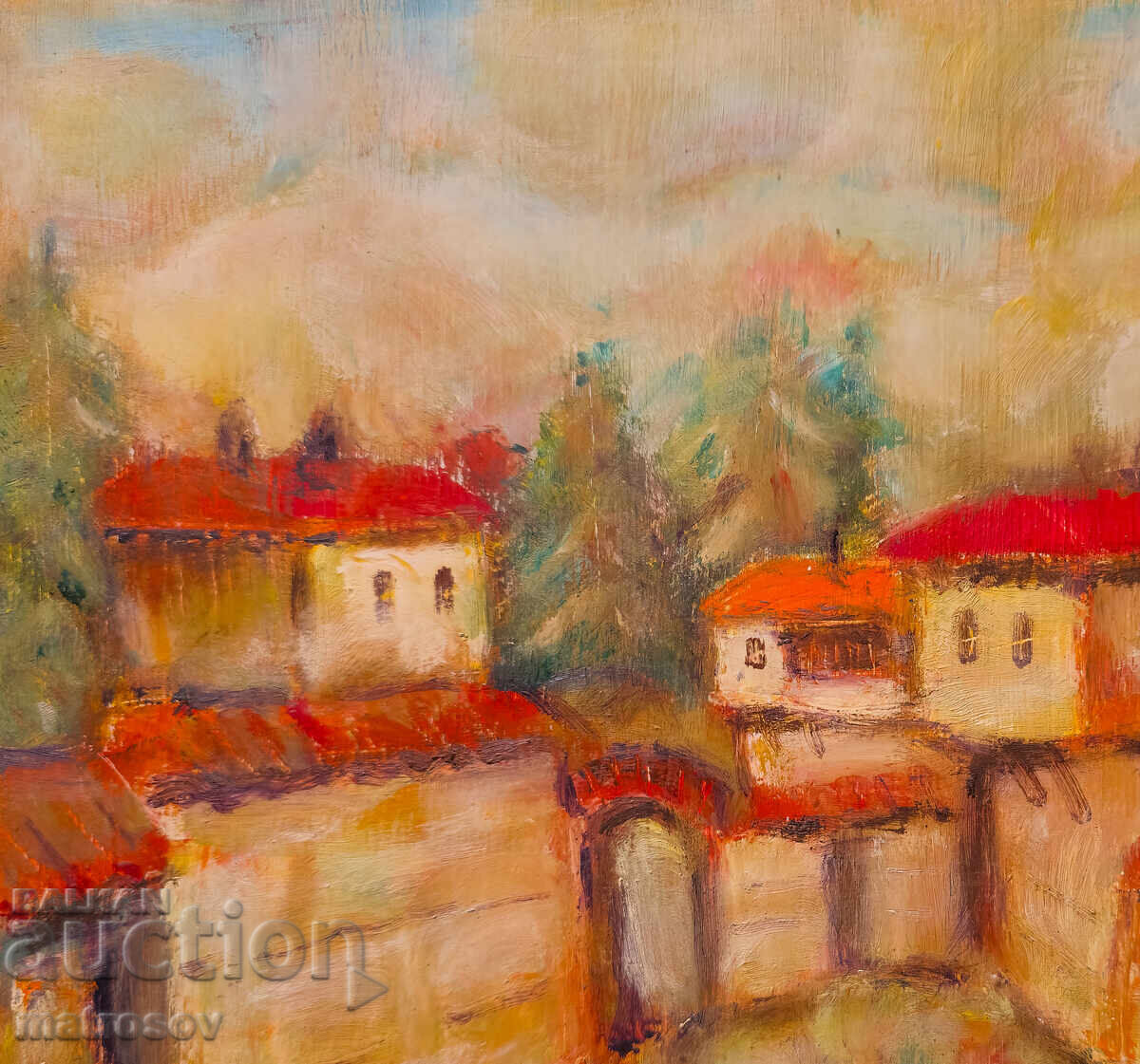 Delivery of Painting of a rural landscape with houses, oil paints