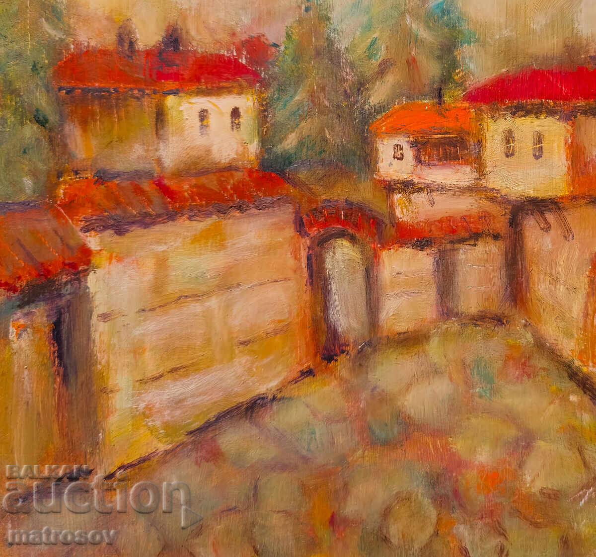 Painting of a rural landscape with houses, oil paints - 5