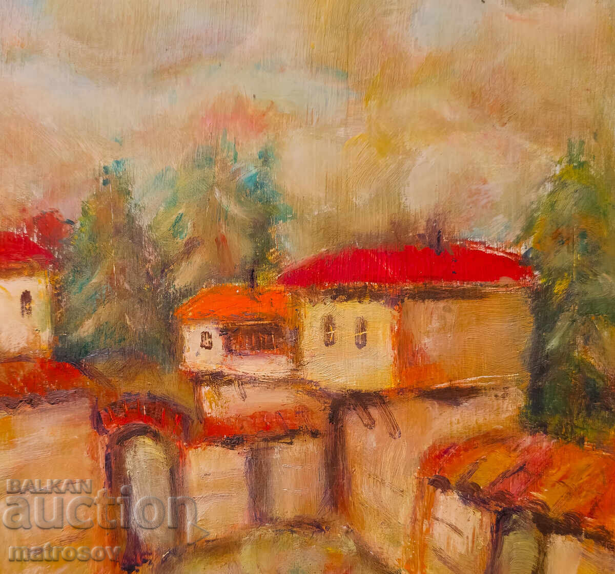 Painting of a rural landscape with houses, oil paints - 7