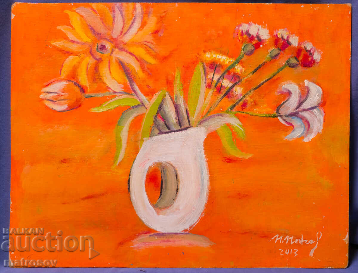 Auction  Oil painting, still life, vase with flowers, 2013