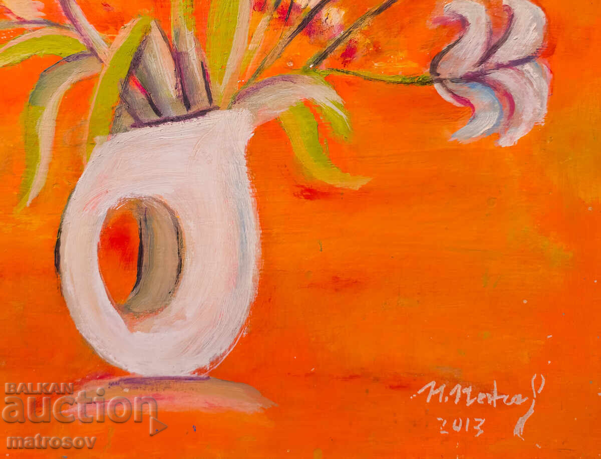 Oil painting, still life, vase with flowers, 2013 - 6