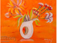 Oil painting, still life, vase with flowers, 2013
