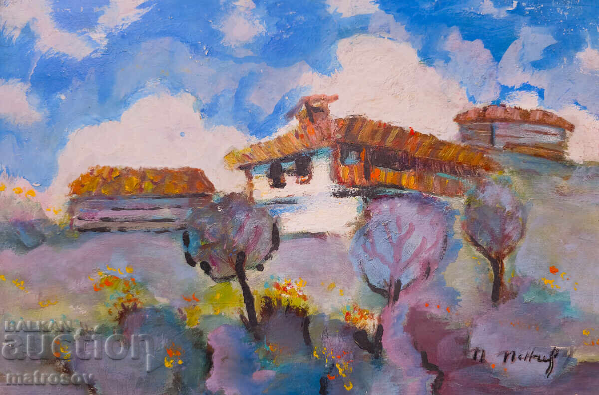 Ελαιογραφία, τοπίο με σπίτια με τιμή 200.00 BGN | € 102.26