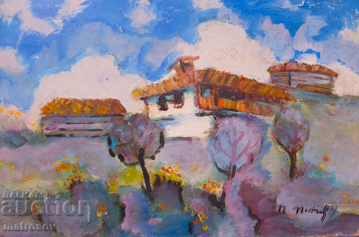 Ελαιογραφία, τοπίο με σπίτια