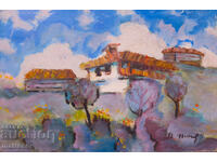Oil painting, landscape with houses