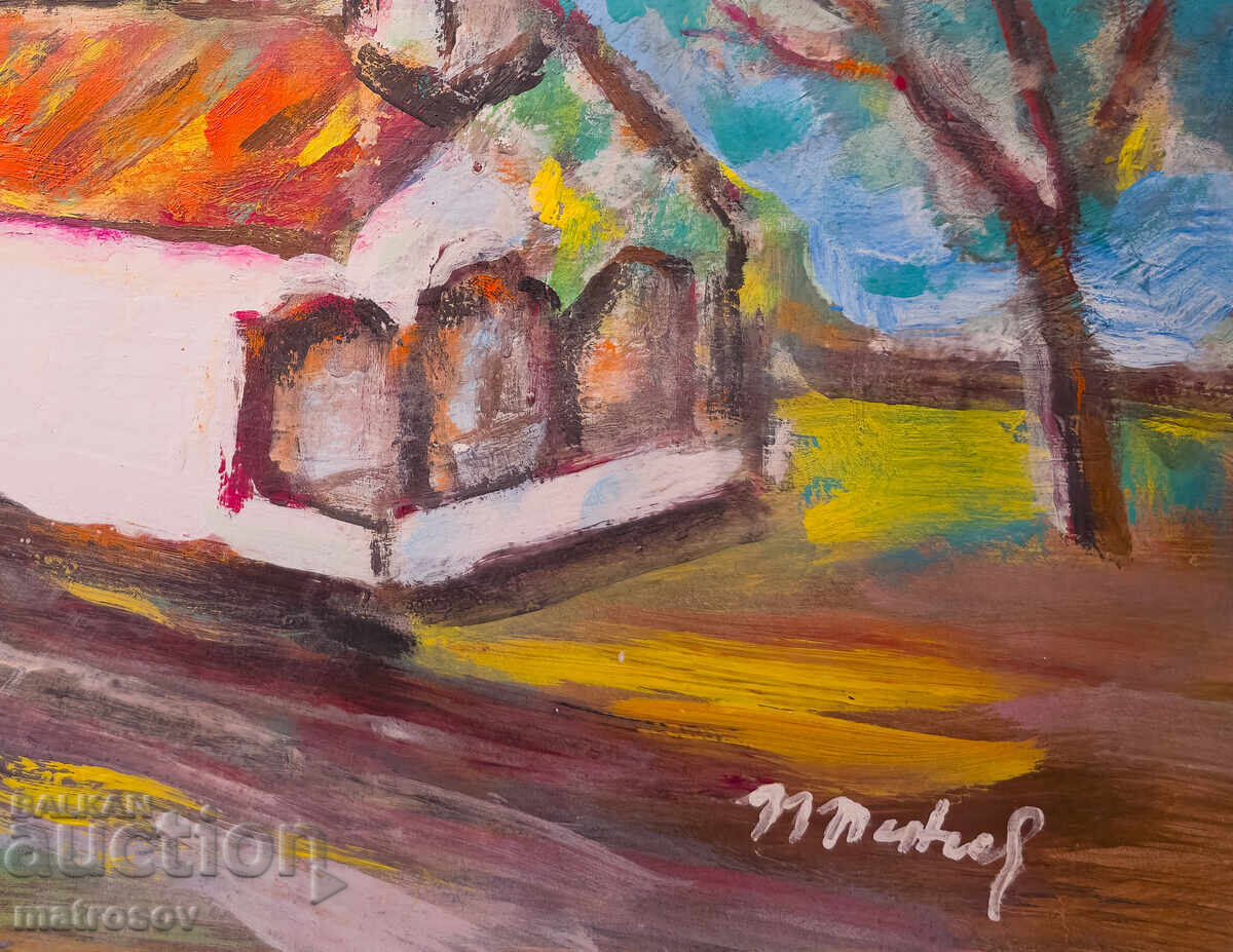 Livrarea Tablou în ulei, peisaj cu biserică