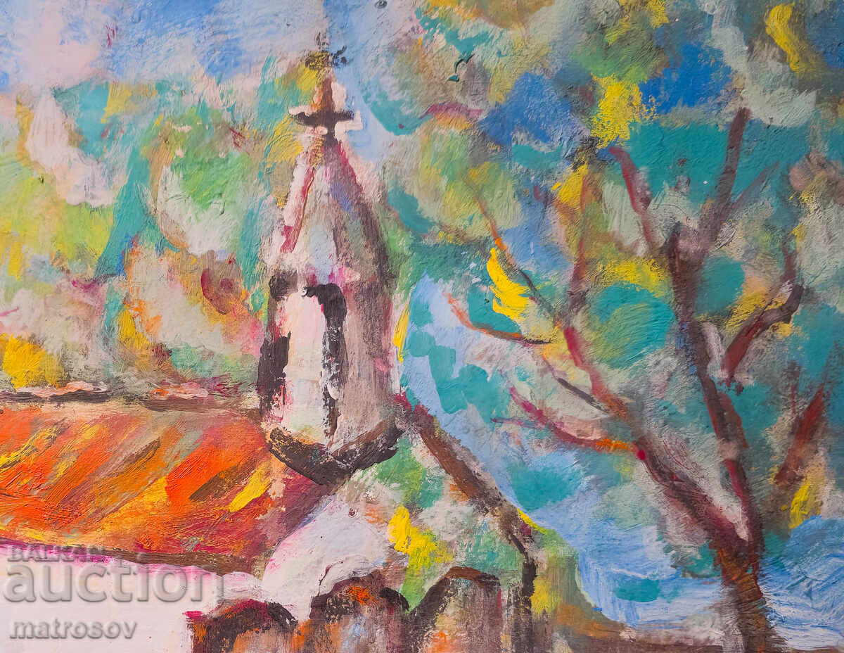 Tablou în ulei, peisaj cu biserică - 5