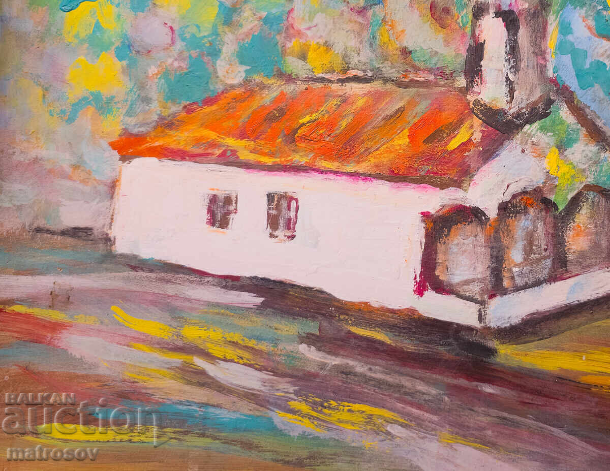 Tablou în ulei, peisaj cu biserică - 6