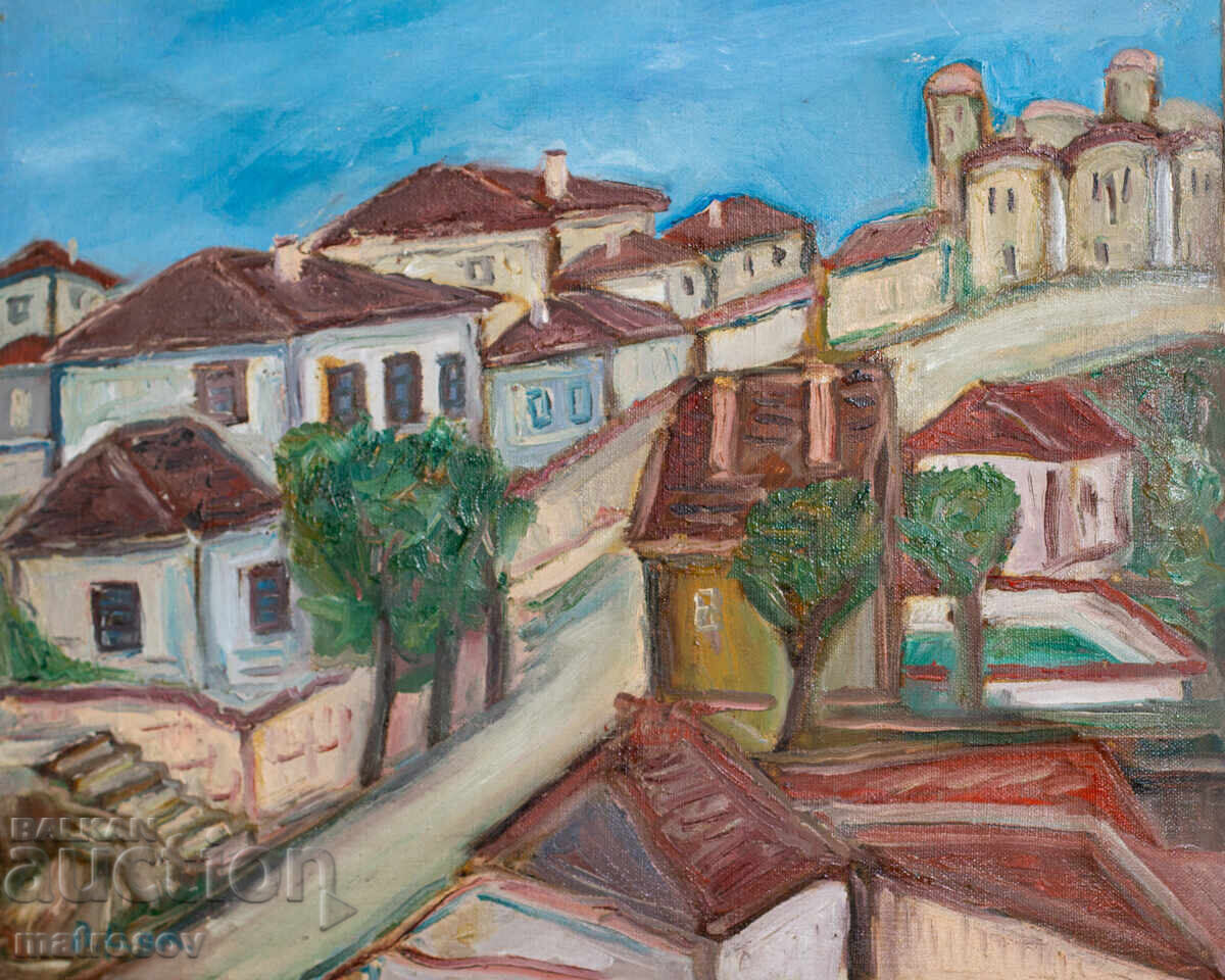 Oil painting, genre landscape with houses with price 250.00 BGN | € 127.82