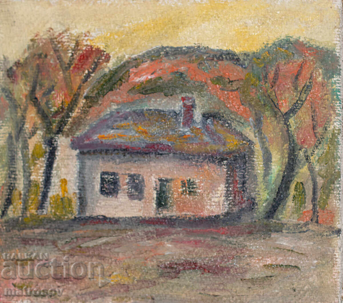 Tablou în ulei, peisaj cu casă