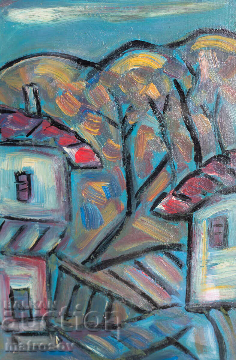 Oil painting, landscape with houses with price 200.00 BGN | € 102.26