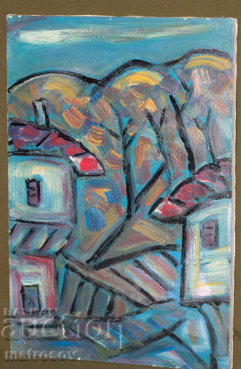 Auction  Oil painting, landscape with houses