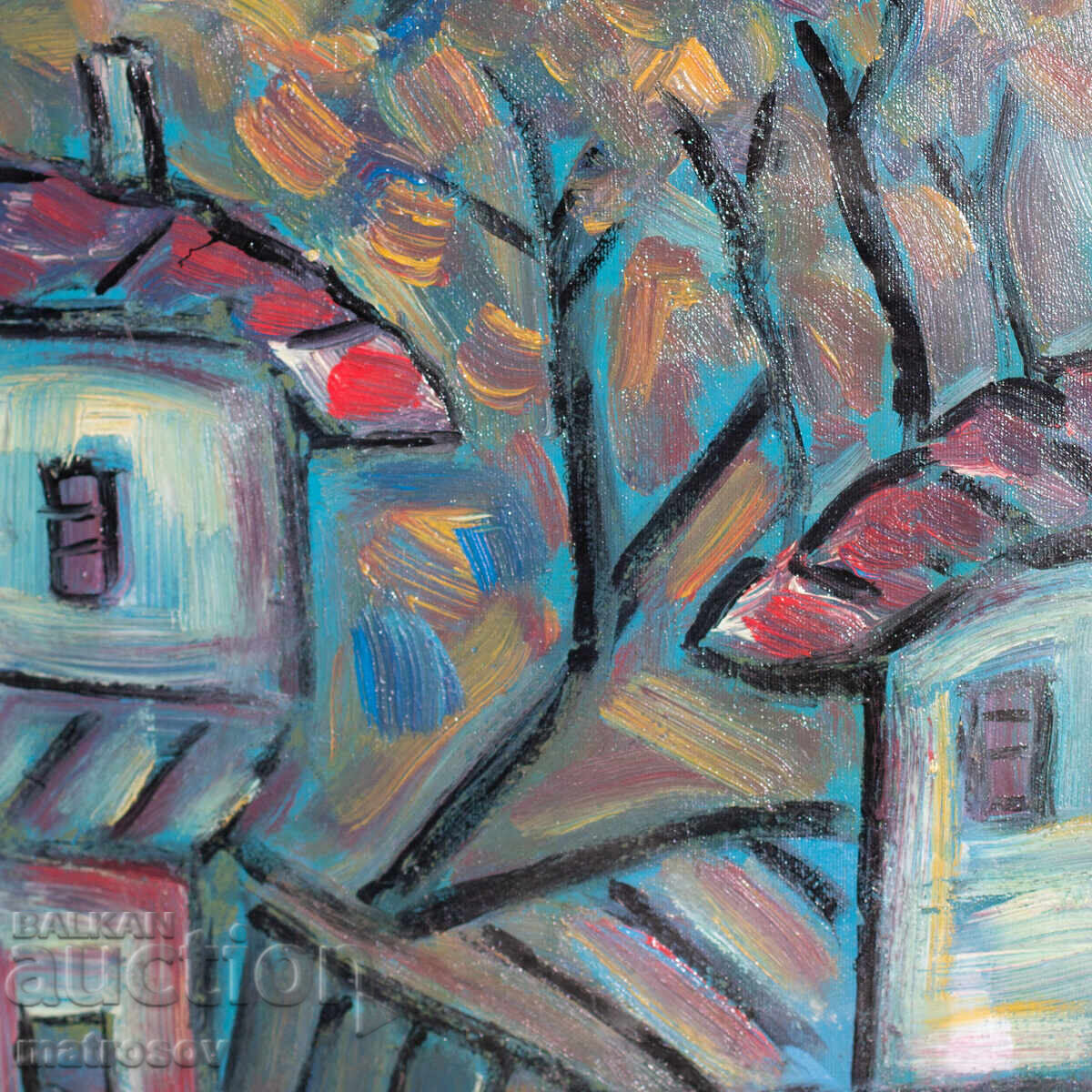 Oil painting, landscape with houses - 5