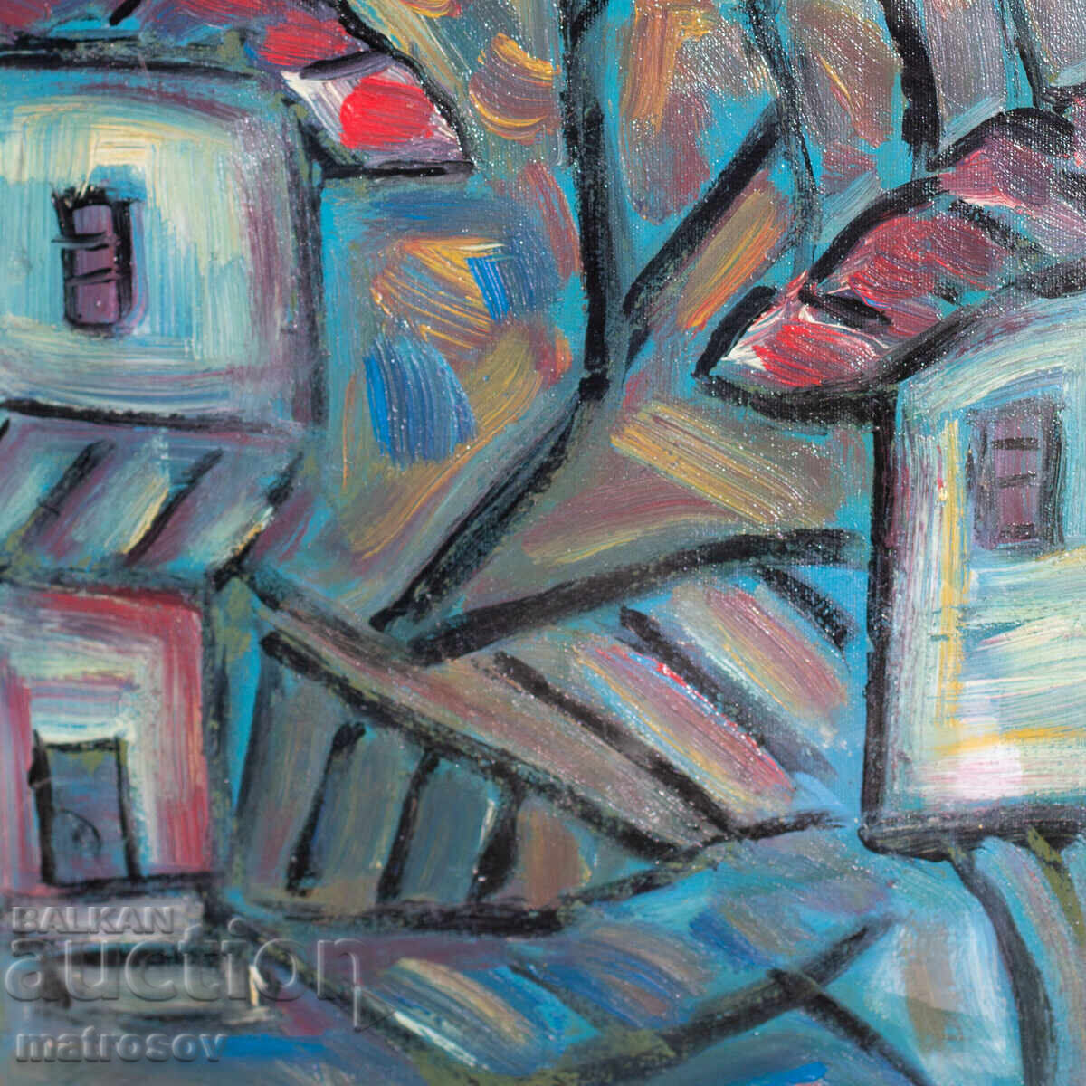 Oil painting, landscape with houses - 6