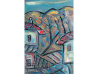 Oil painting, landscape with houses