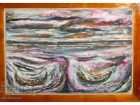 Valentin Radenovski, pictură în ulei, "Bărci de pescuit"