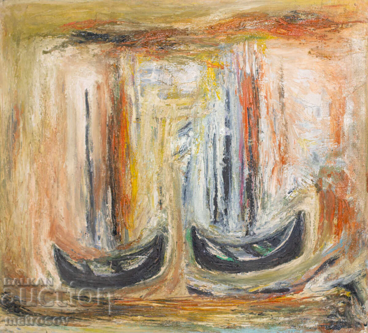 Valentin Radenovski, ulei pe pânză, peisaj "Bărci de pescuit"