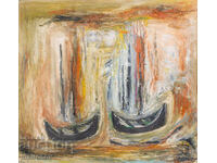 Valentin Radenovski, ulei pe pânză, peisaj "Bărci de pescuit"