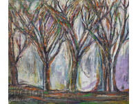 Valentin Radenovski, ulei pe pânză, tablou peisaj forestier