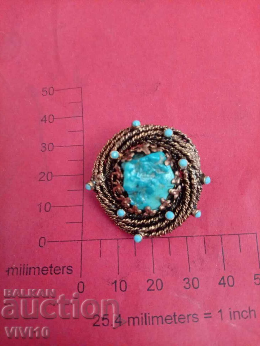Antique brooch, turquoise, Gilded