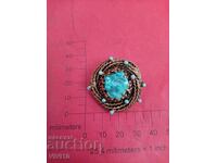 Broșă veche, turcoaz, Aurire