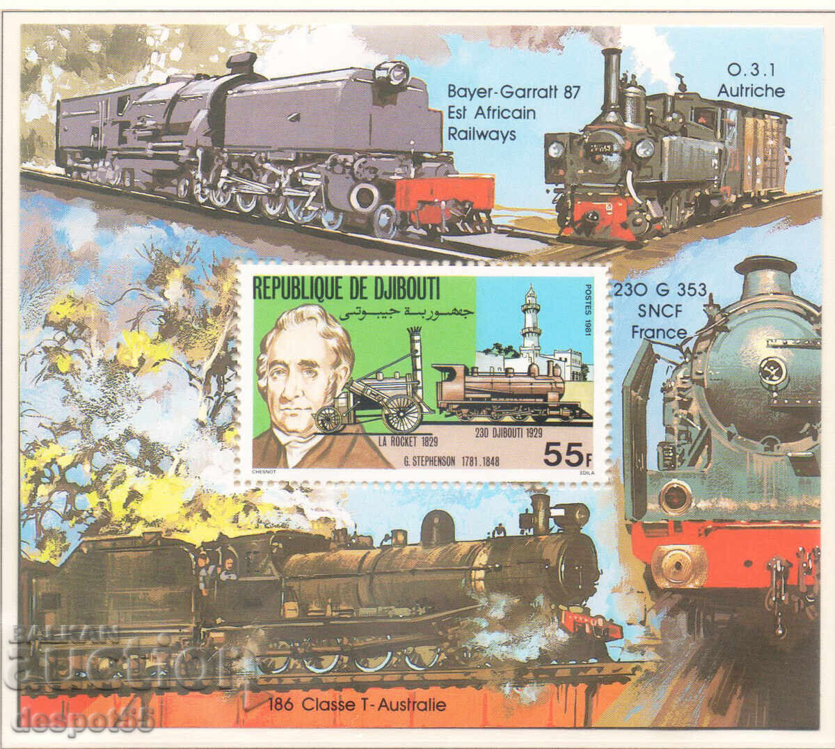 1981. Djibouti. George Stephenson, "Rocket" (1829)