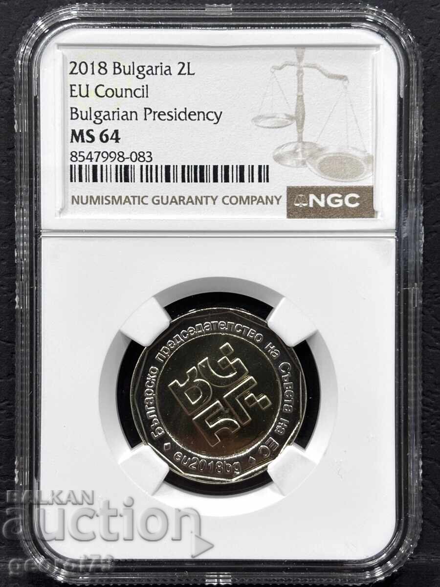 2 leva 20018 NGC MS 64 EU