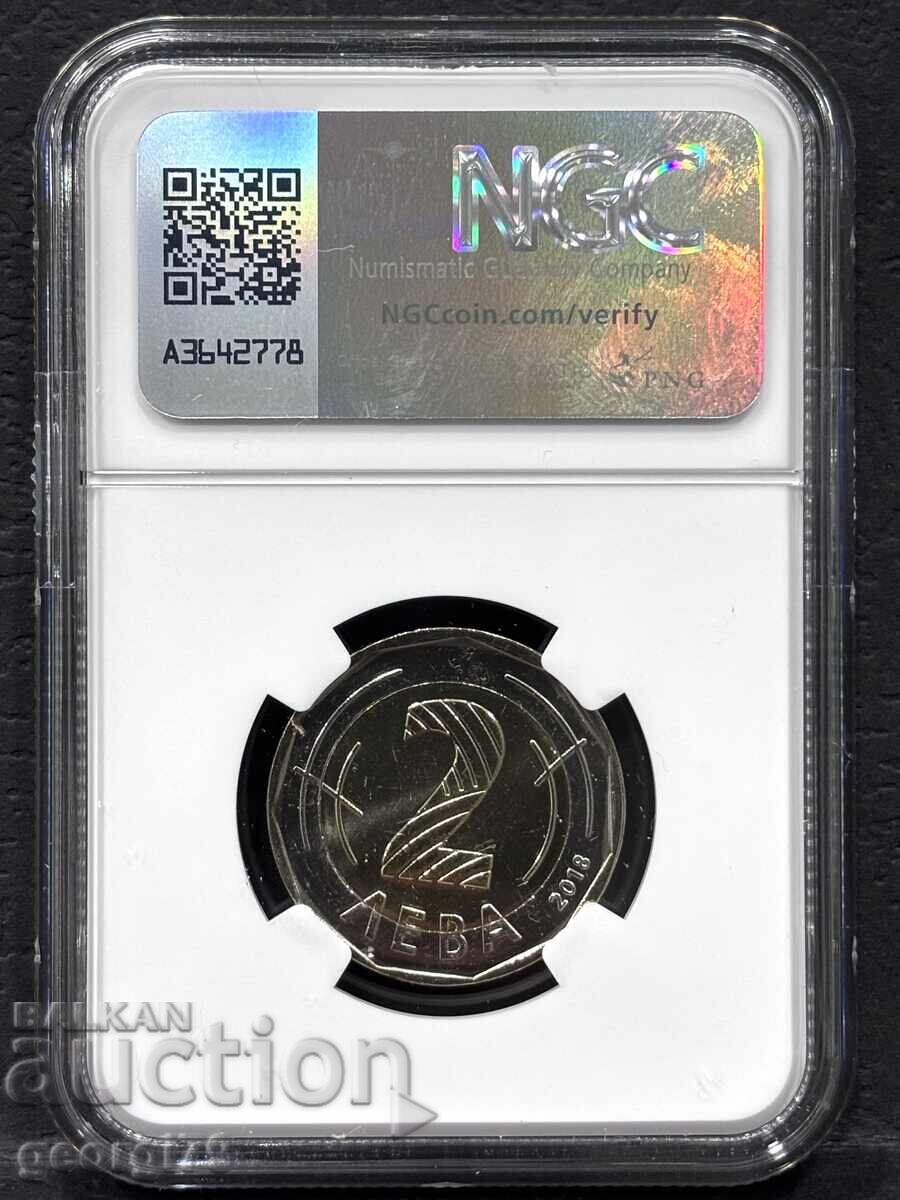 2 Leva 2018 NGC MS 66 EU with price 95.00 BGN | € 48.57