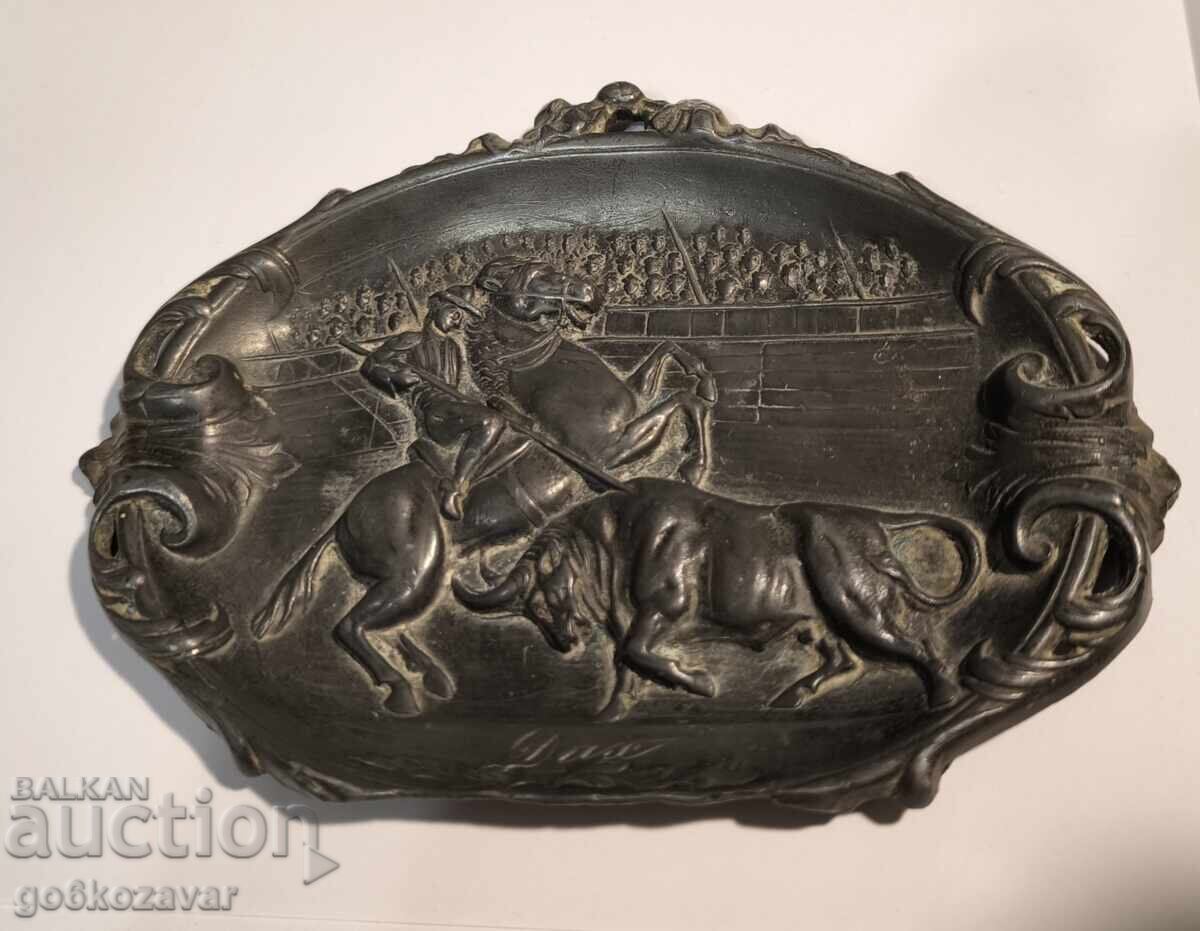 Κορίδα Vintage Εικόνα Πλάκα από μόλυβδο κασσίτερο 19-20ος αιώνας ! - 5