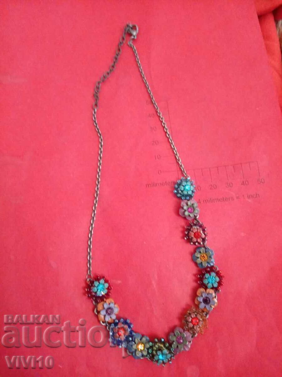 Antique Enamel Necklace with Flowers