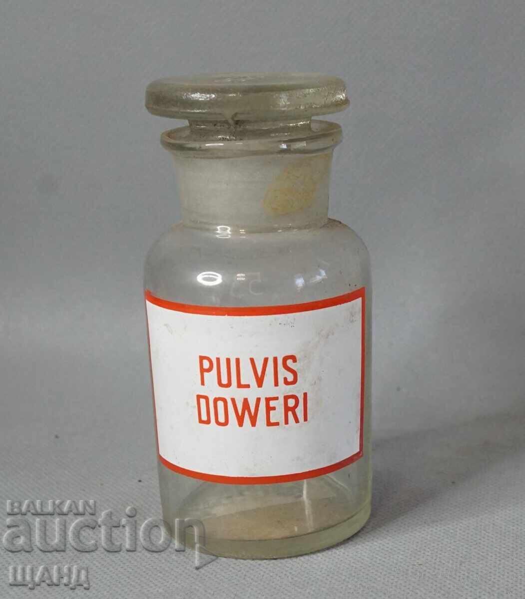 Παλιό γυάλινο φαρμακευτικό μπουκάλι βάζο φαρμακείο PULVIS DOWERI
