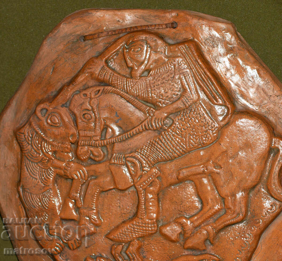 Auction  Decorative ceramic panel, horseman