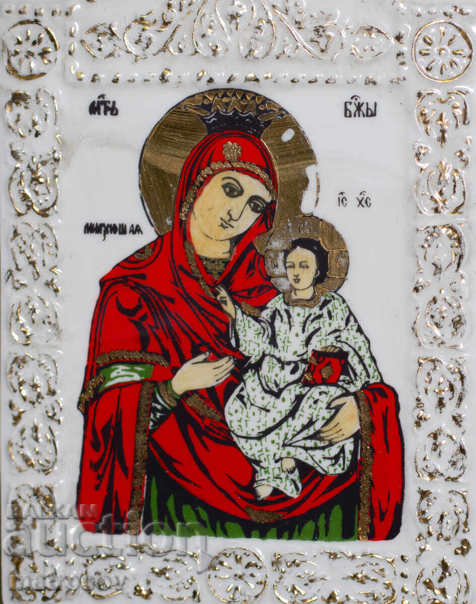 Auction Hand-painted porcelain tile "Madonna with Child" Auction Hand-painted porcelain tile "Madonna with Child"