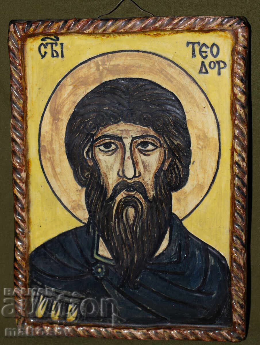 Старо керамично пано, икона на Св. Теодор