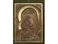 Съвременна дърворезба икона, пано "Богородица с Младенеца"