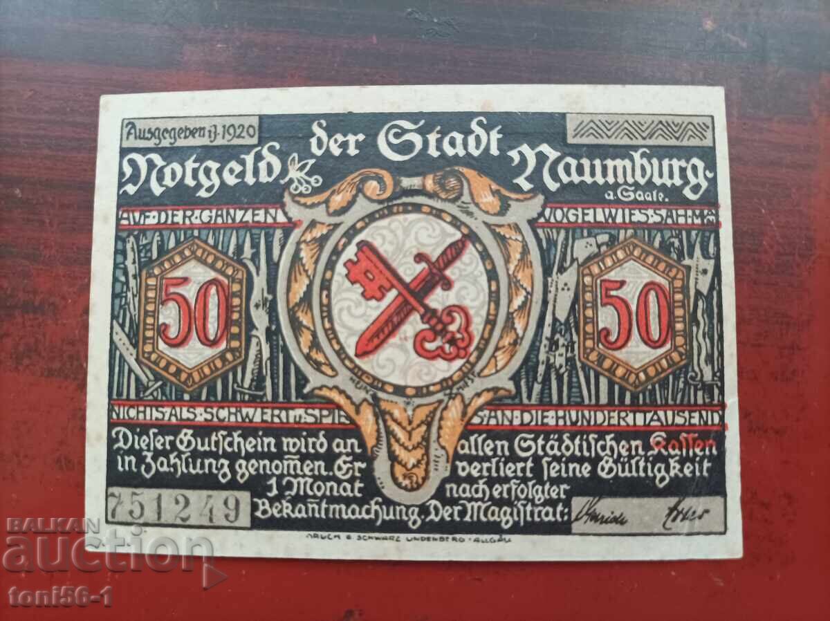 Germany, Notgeld from Naumburg, 50 Pfennig 1920 UNC Germany, Notgeld from Naumburg, 50 Pfennig 1920 UNC