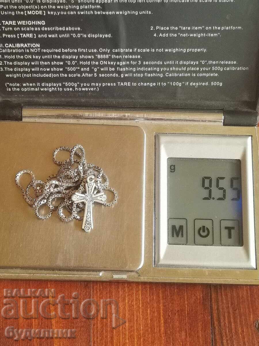 Auction Silver Massive Chain with Pendant. 925 Grade. 80cm. For Sale Auction Silver Massive Chain with Pendant. 925 Grade. 80cm. For Sale