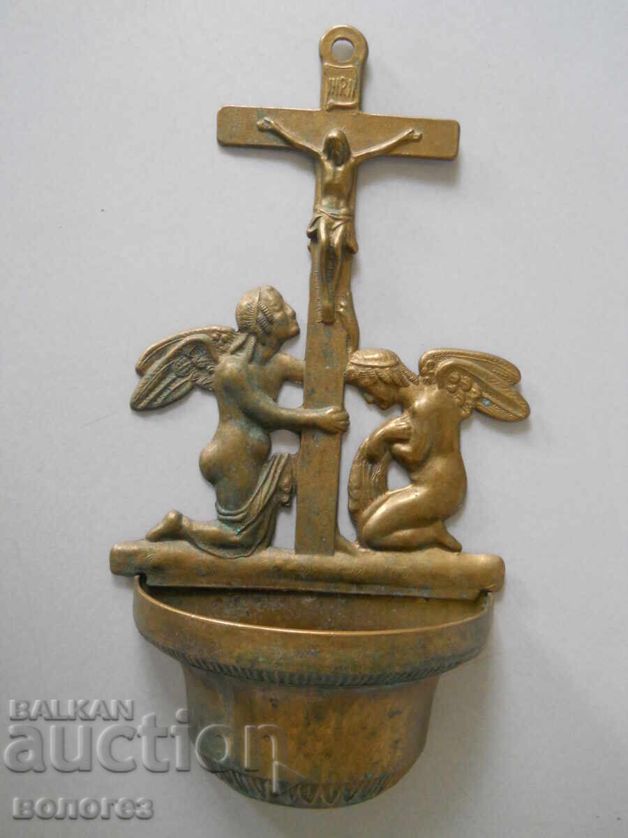 Μεταλλικό δοχείο αγιασμού με σταυρό - Γαλλία 19ος αιώνας με τιμή 250.00 BGN | € 127.82