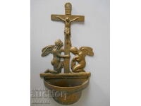 Vas de alamă pentru apă sfințită cu răstignire - Franța, secolul al XIX-lea
