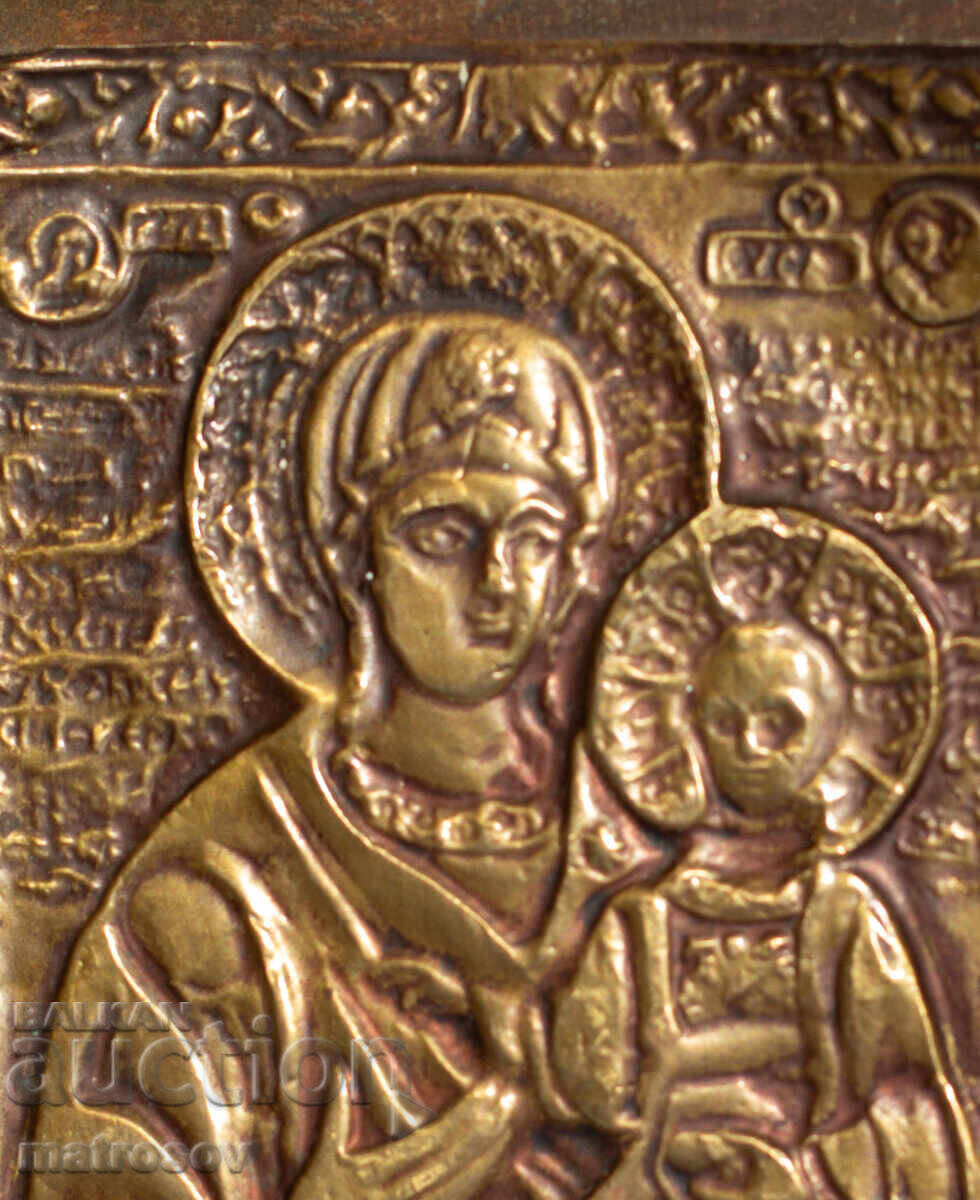 Old copper plaque icon of the Virgin Mary with the Child - 5