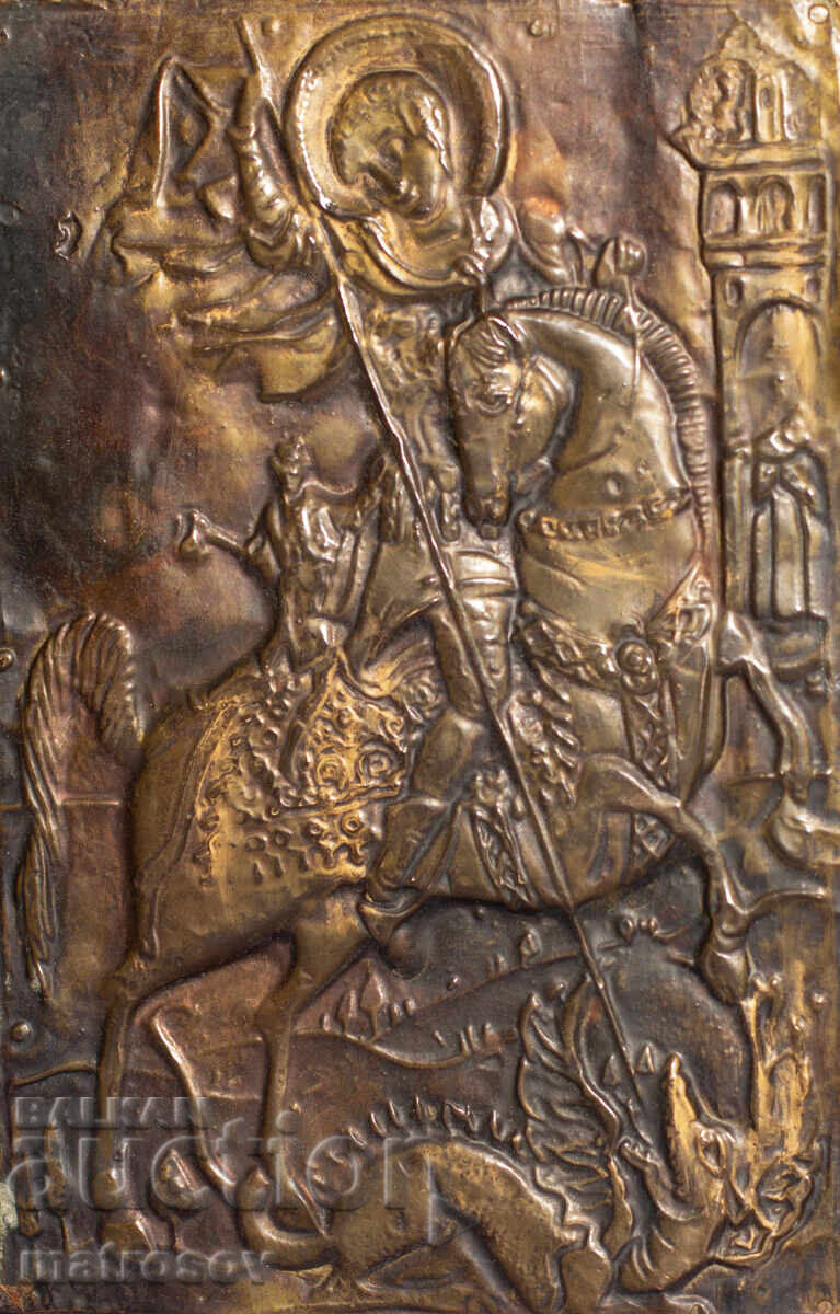Auction Old copper plaque icon of St. George slaying the dragon Auction Old copper plaque icon of St. George slaying the dragon