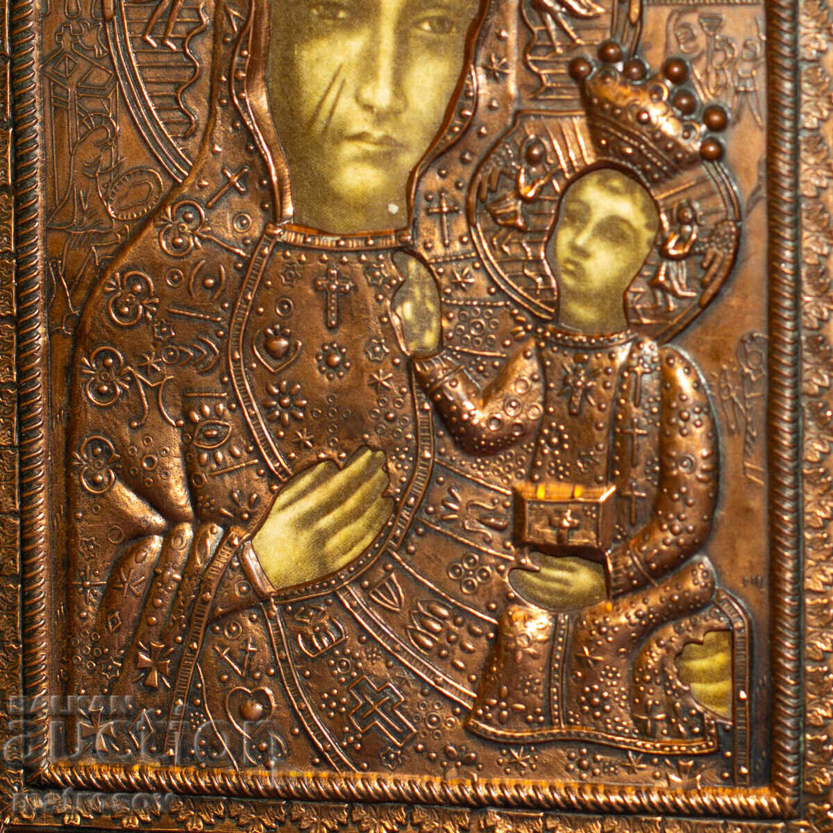 Veche icoană de cupru a Maicii Domnului cu Pruncul - 5