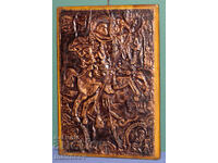 Plachetă veche de cupru, icoană Sf. Gheorghe ucigând balaurul