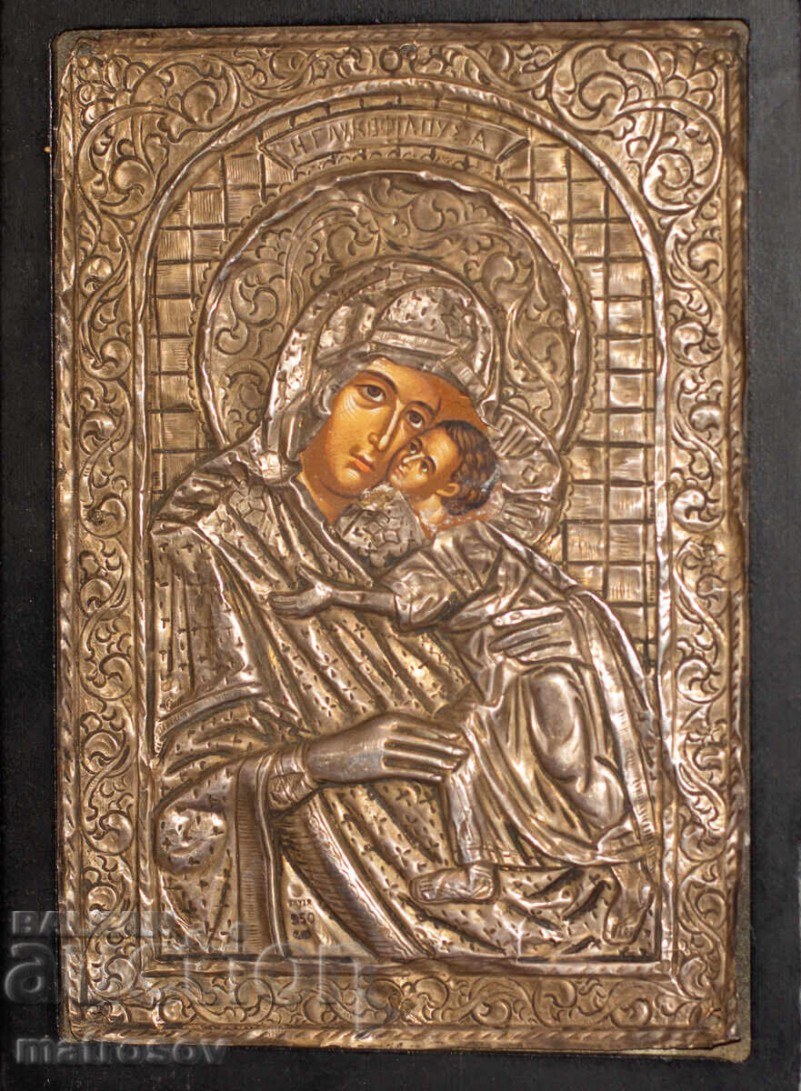 Licitație Veche icoană de argint a Maicii Domnului cu Pruncul Licitație Veche icoană de argint a Maicii Domnului cu Pruncul